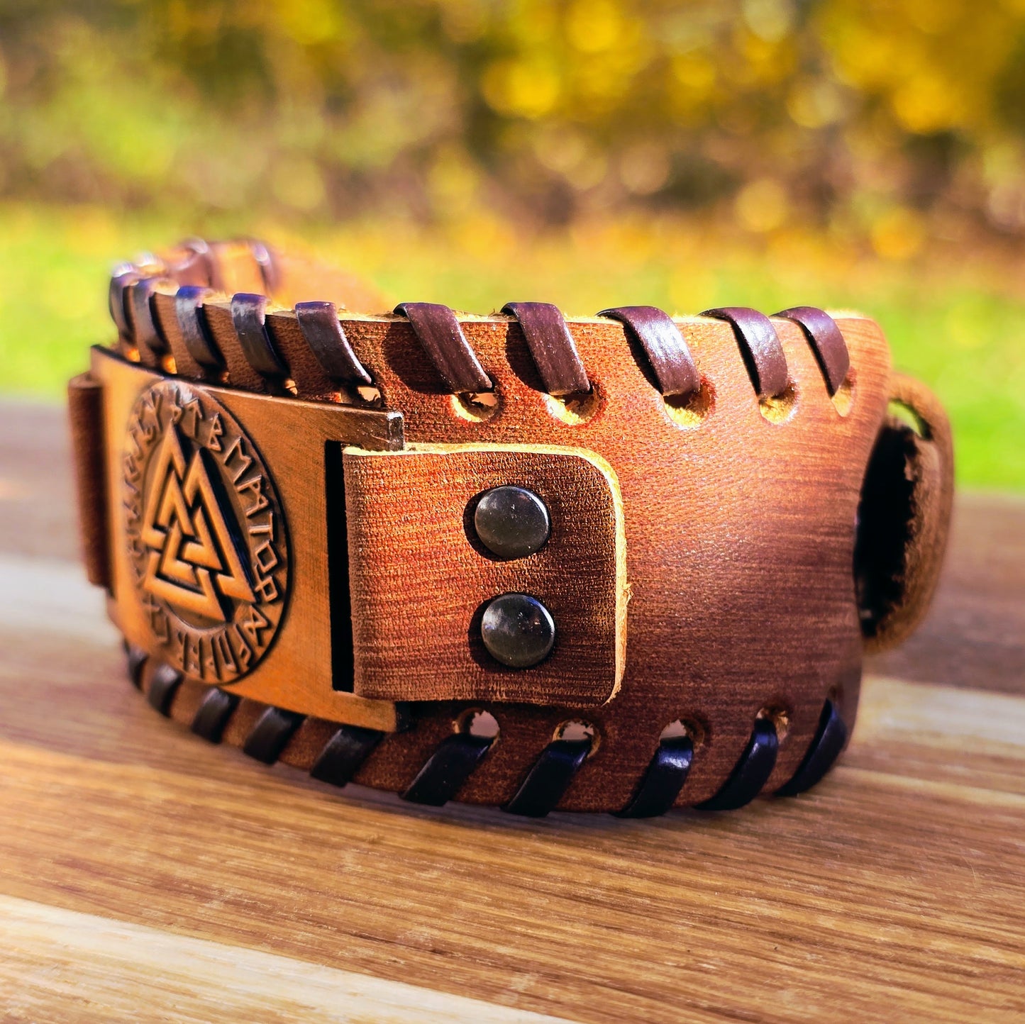 Armband Valknut Premiumleder - Braun