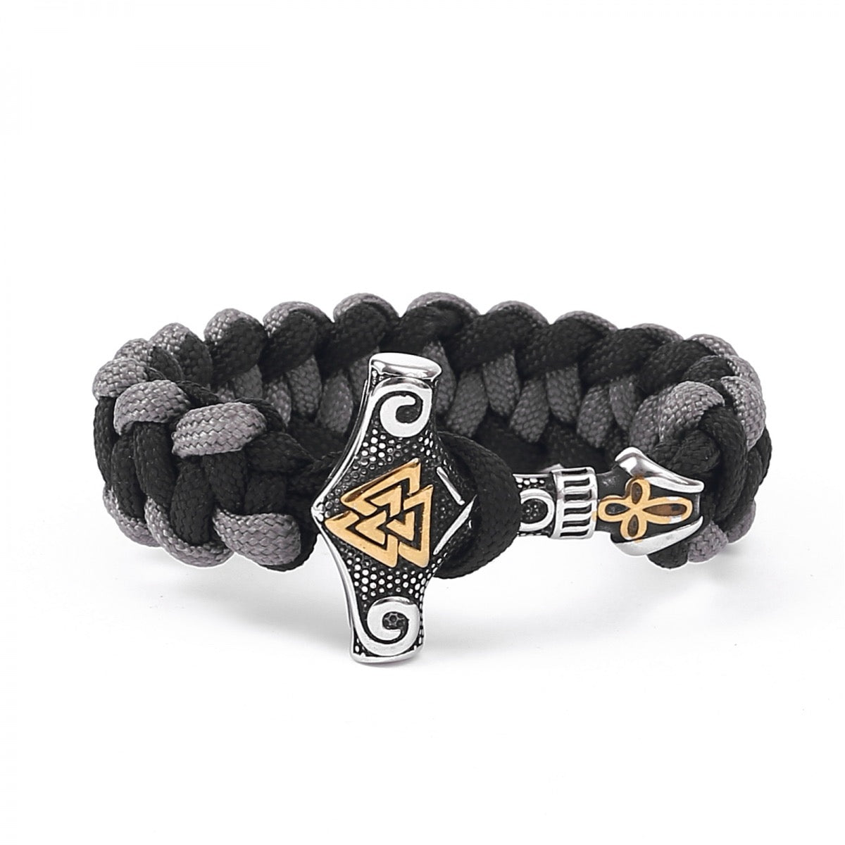 Paracord Armband Mjölner-Valknut - Grå Utgåva