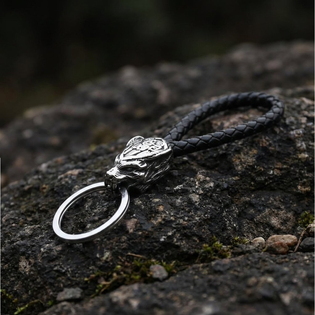 Schlüsselanhänger Nordischer Wolf – Silber