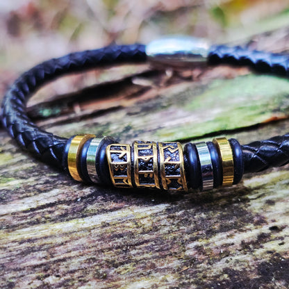 Bracelet Gold Runes - Leather