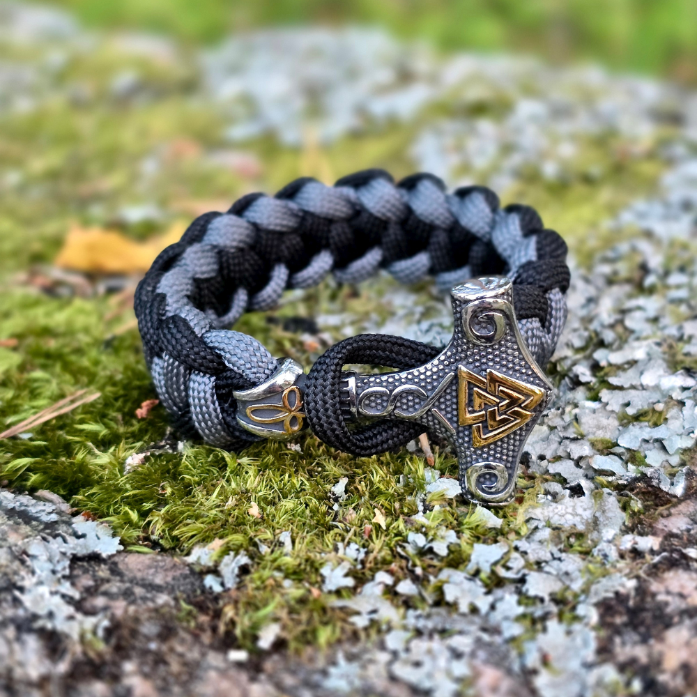 Paracord Armband Mjölner-Valknut - Grå Utgåva