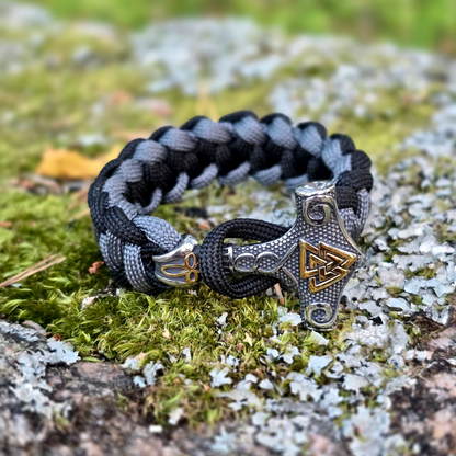 Paracord Armband Mjölner-Valknut - Grå Utgåva
