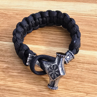 Paracord-Armband Mjölnir Galdrastafir - Schwarz