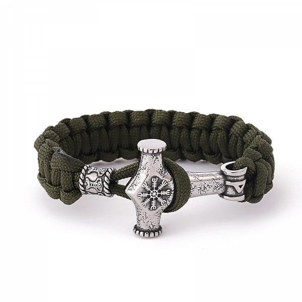 Paracord Armband Mjölnir Galdrastafir - Olivgrön