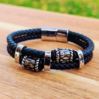Armband Mjölner Twin Läder - Svart/Grön