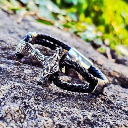 Armband Mjölnir Asgard Knot - Läder/Silver