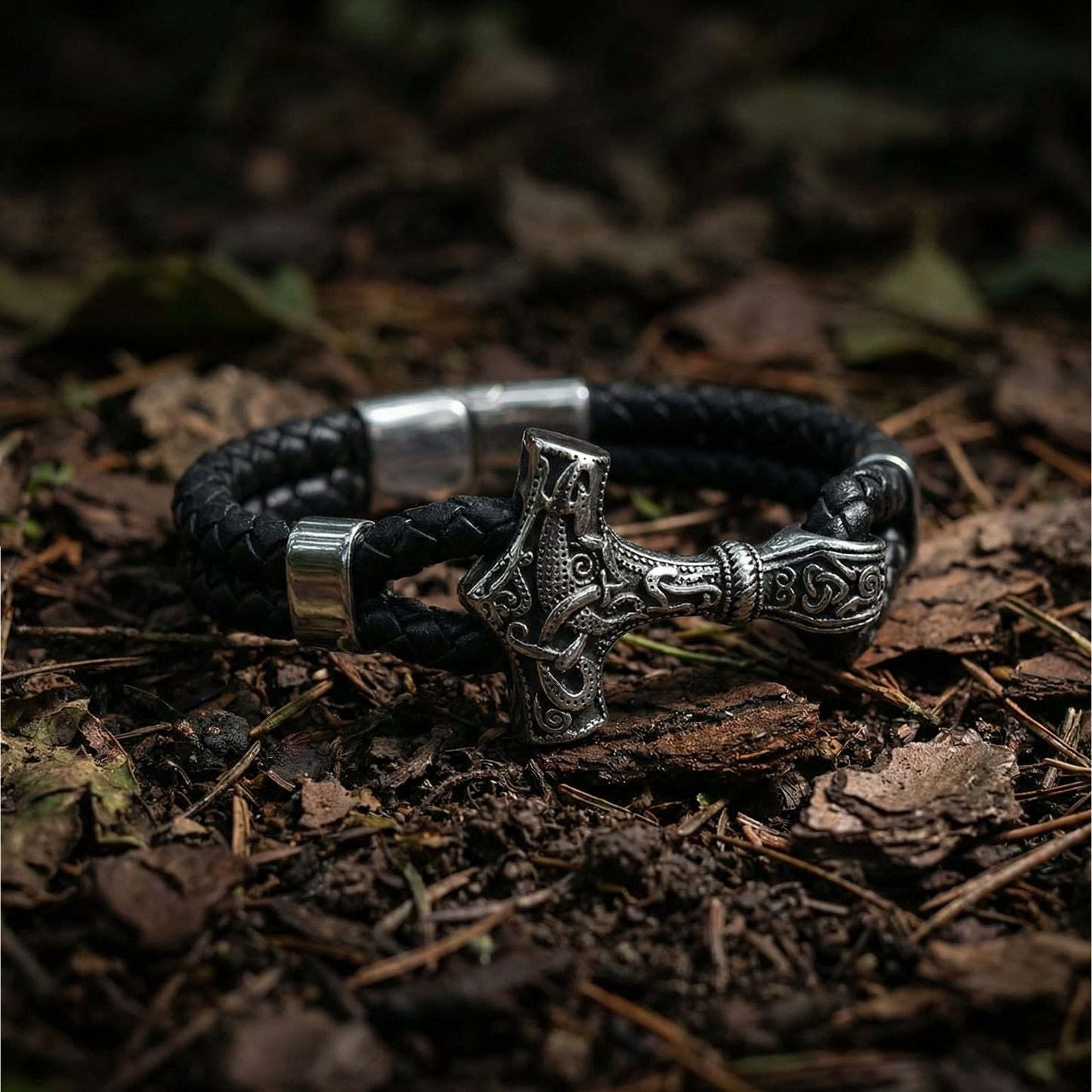 Armband Mjölnir Asgard Knot - Läder/Silver