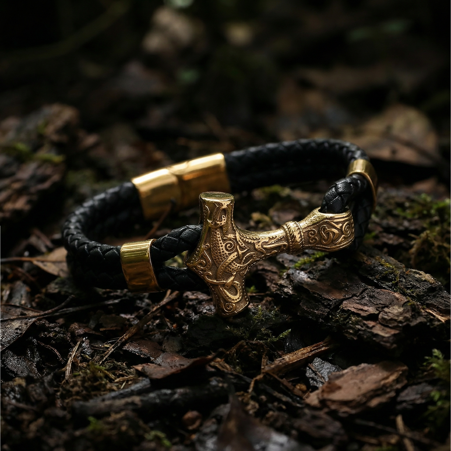 Armband Mjölnir Asgard Knot - Läder/Guld