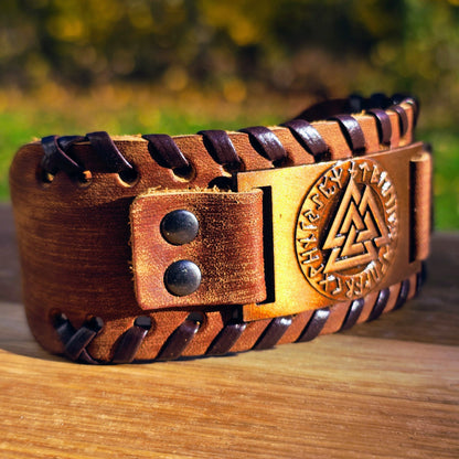 Armband Valknut Premiumleder - Braun