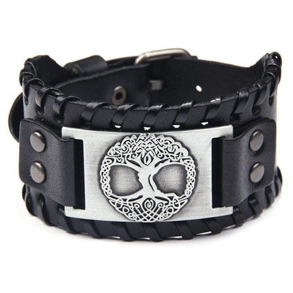 Yggdrasil Premium-Lederarmband – Schwarz