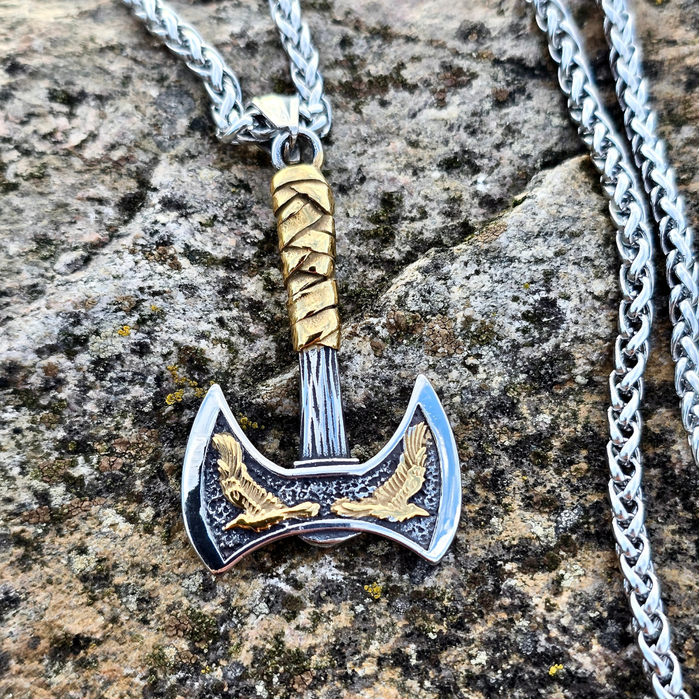 Necklace Viking Raven Axe - Dual Tone