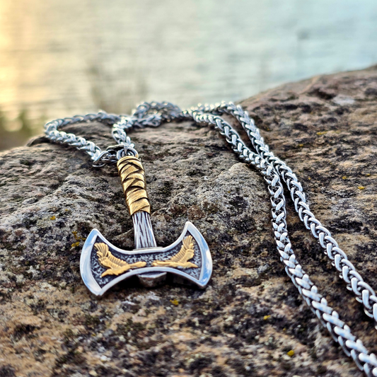 Necklace Viking Raven Axe - Dual Tone