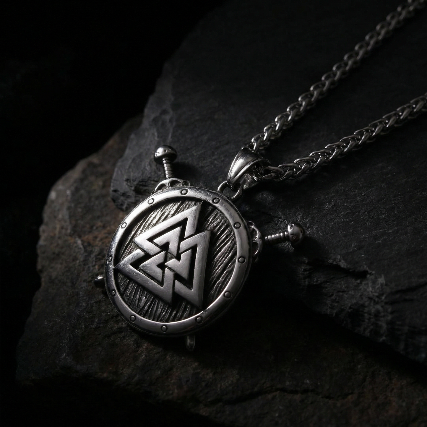 Necklace Valknut Shield - Silver