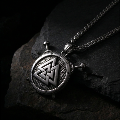 Necklace Valknut Shield - Silver