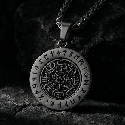 Drehbarer Vegvisir-Halskette, poliert - S
