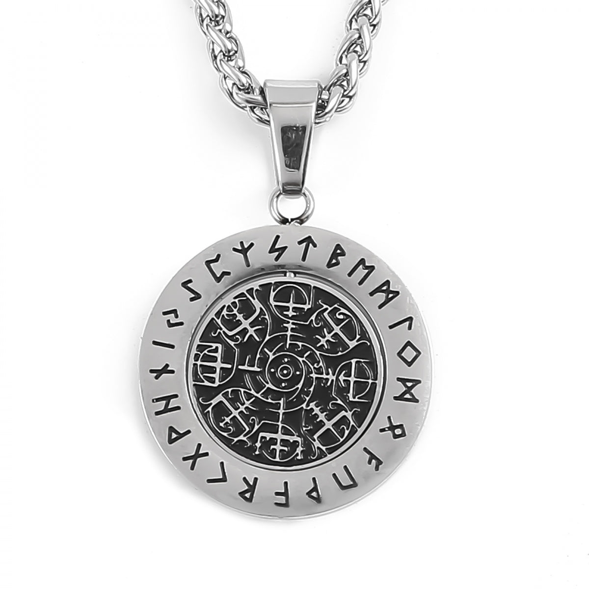 Drehbarer Vegvisir-Halskette, poliert - S