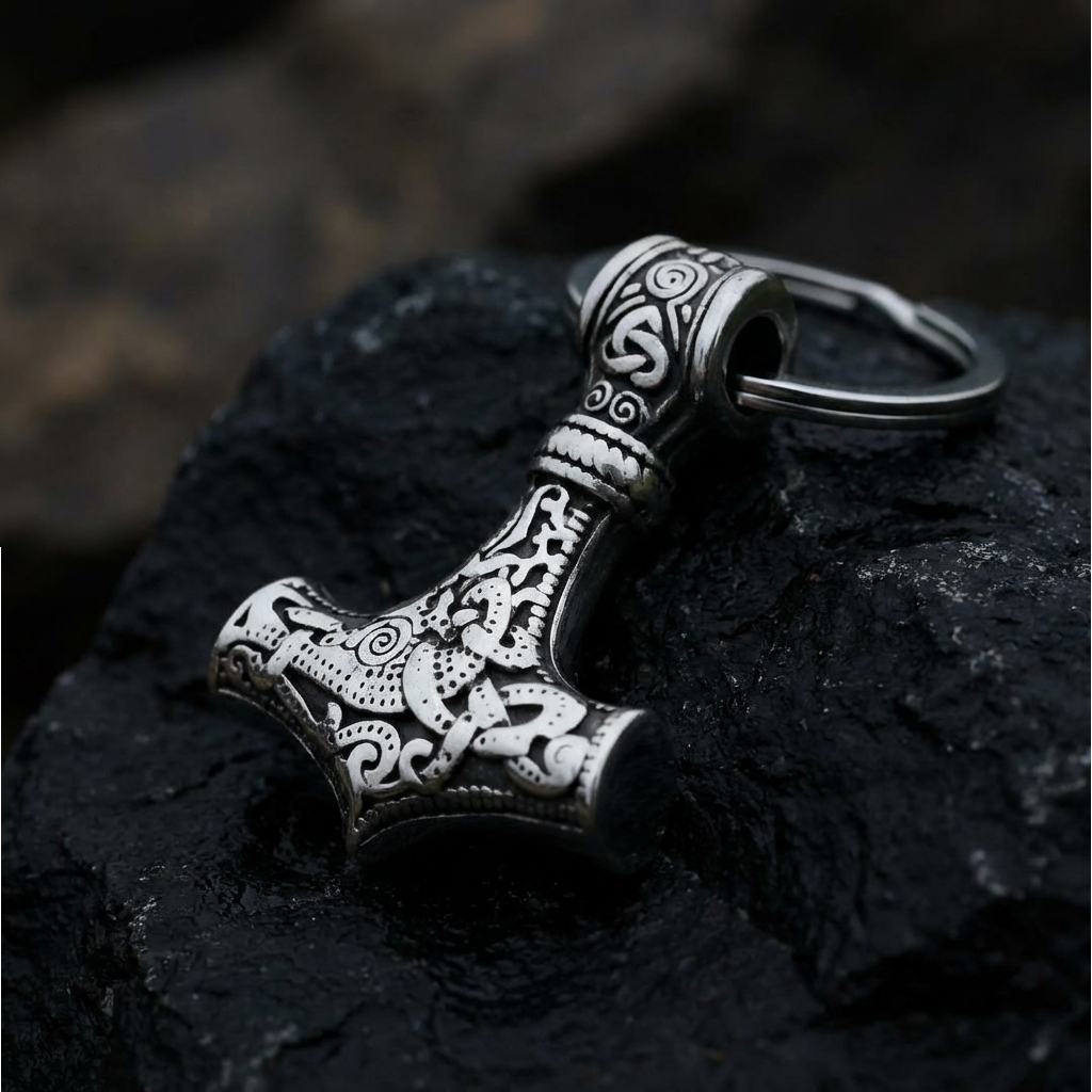 Nyckelring Mjölnir Asgard Knot Silver