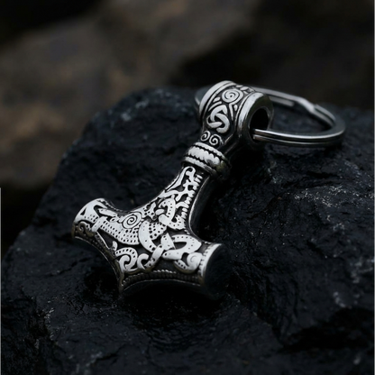 Nyckelring Mjölnir Asgard Knot Silver