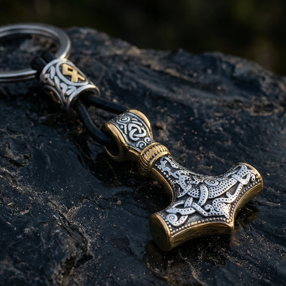 Nyckelring Mjölnir Asgard Knot Dual Tone