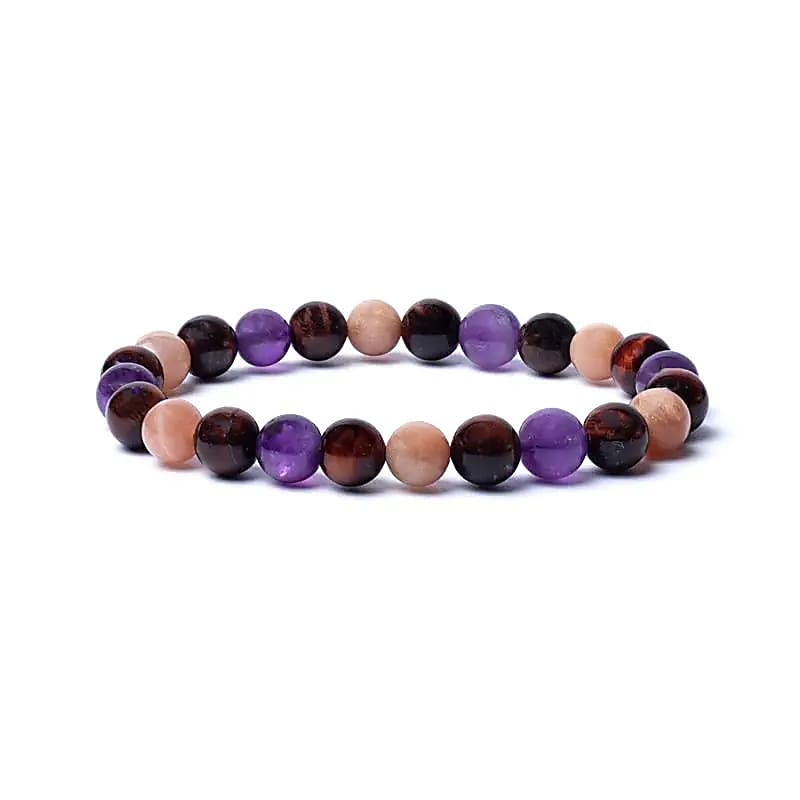 Armband aus Tigerauge, Sonnenstein und Amethyst (80 mm)