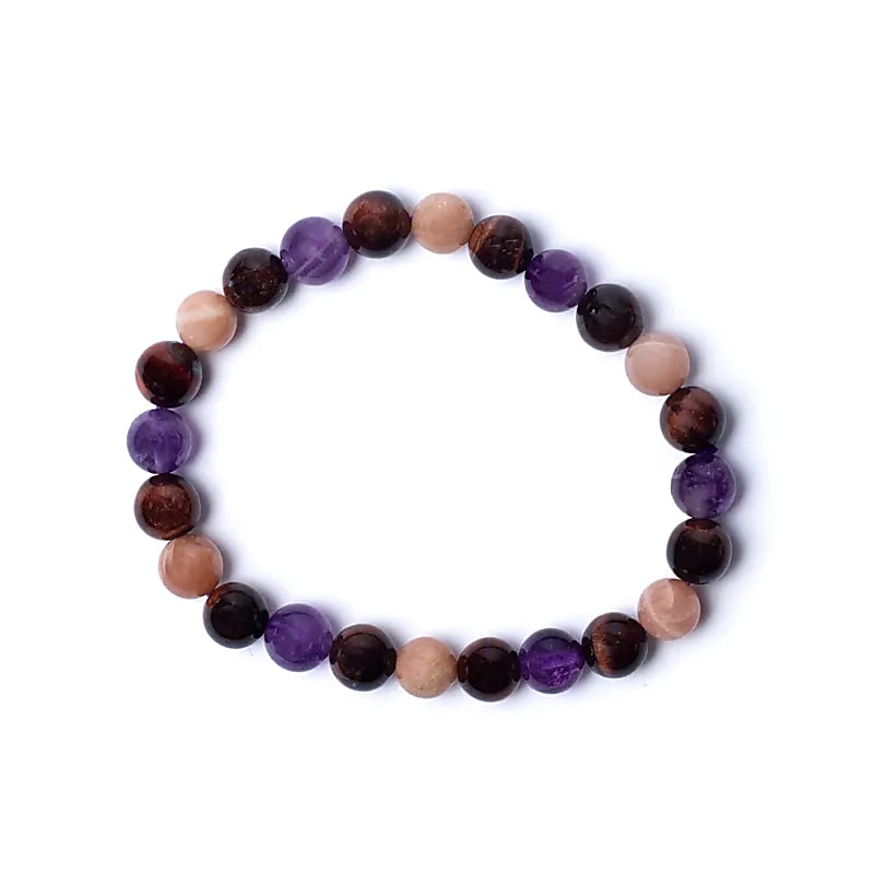 Armband aus Tigerauge, Sonnenstein und Amethyst (80 mm)