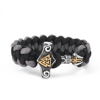 Paracord Armband Mjölner-Valknut - Grå Utgåva