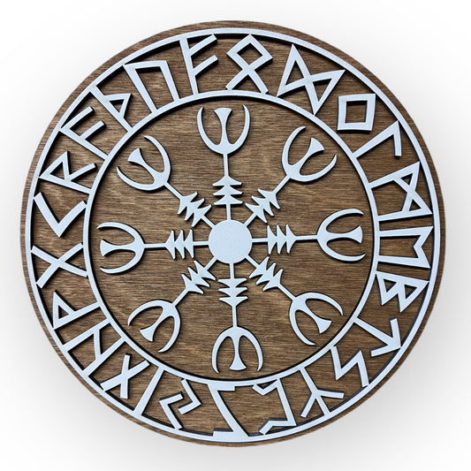 Viking Shield with Runes and Vegvísir