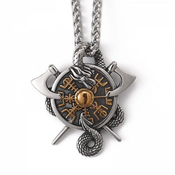 Necklace Viking Vegvísir Protection Amulet - Dual Tone